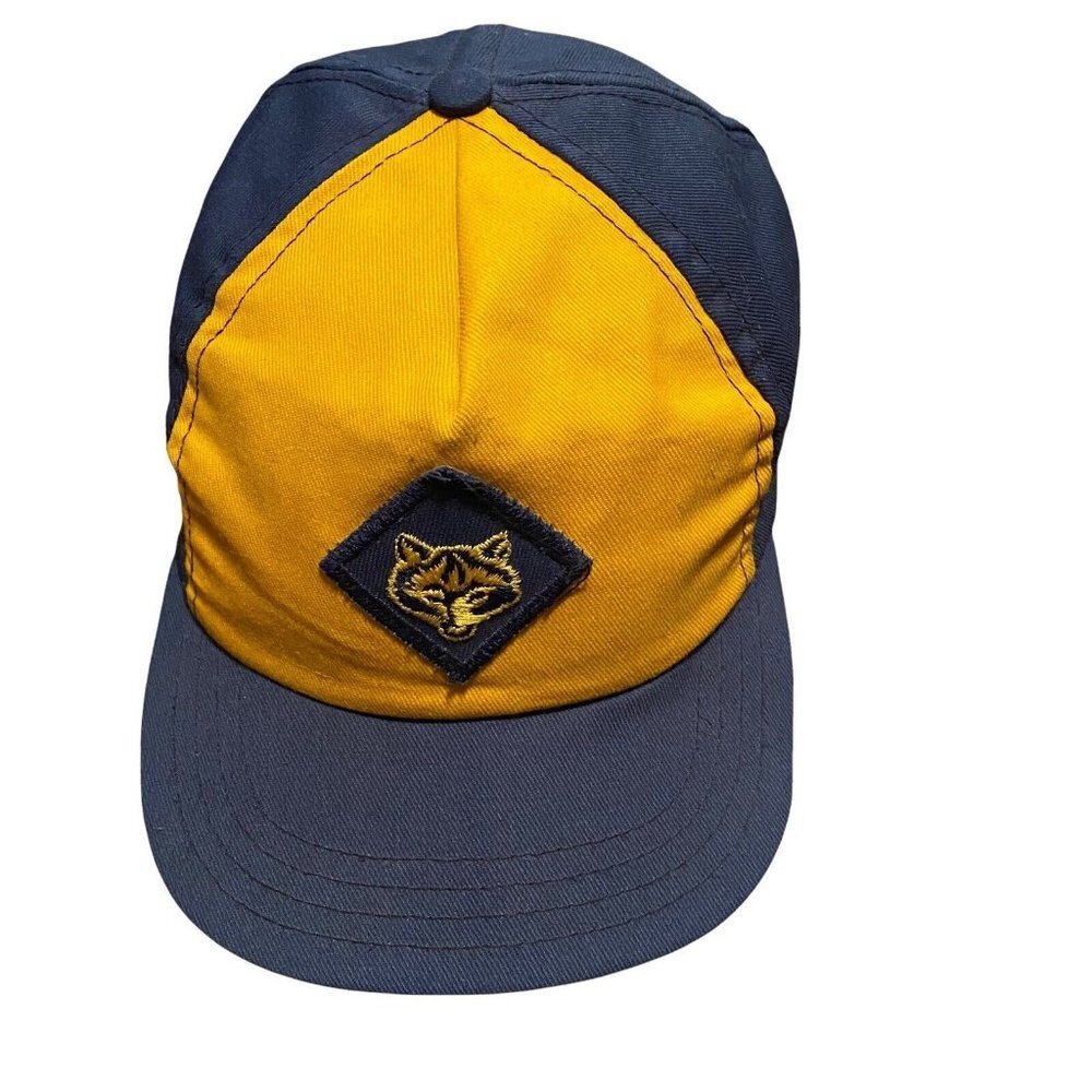 Vintage‎  Boy Scout Wolf Hat Cap Blue Yellow Snapback Made In USA Cub Scouts S/M